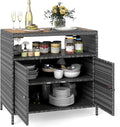 Credenza LIFEZEAL, 2 ante, 90 × 53 × 86 cm, legno, rattan, Grigio, per giardino e terrazzo