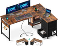 Scrivania ODK, 135 × 100 cm, tessuto, Marrone, con porta USB, per ufficio