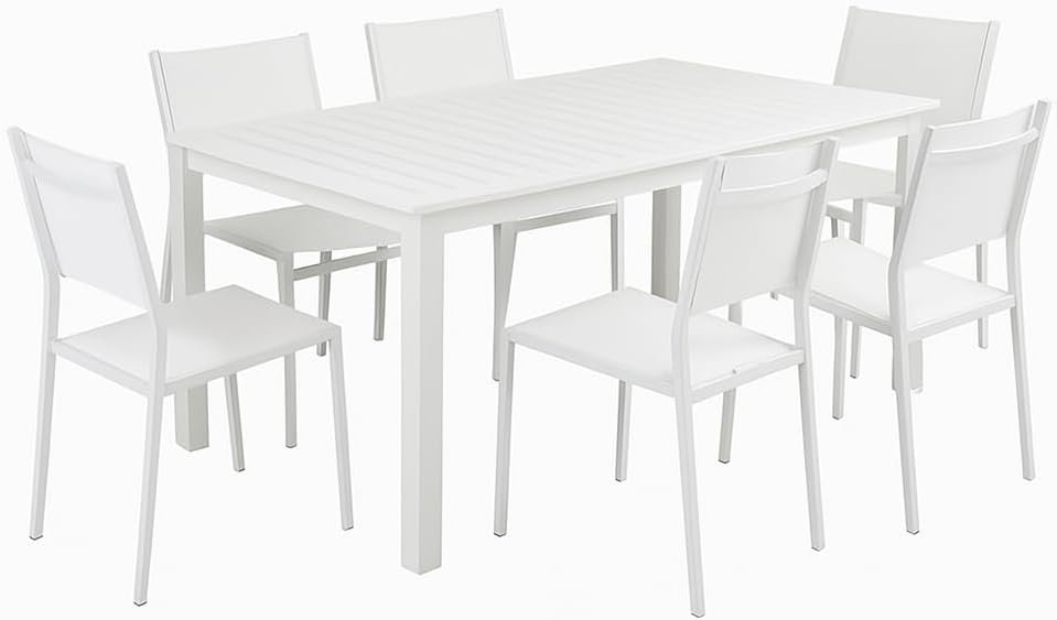 Tavolo allungabile Totò Piccinni, 6 sedie, alluminio, Bianco, per giardino e terrazzo
