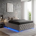 Letto contenitore tectake, 140 × 200 cm, acciaio, velluto, Grigio, con contenitore, regolabile, con rete a doghe, con illuminazione LED, imbottito