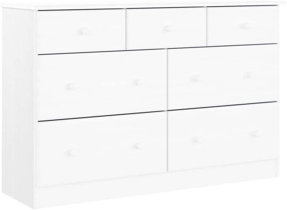 Cassettiera vidaXL, 112 × 35 × 73 cm, legno massello, Bianco