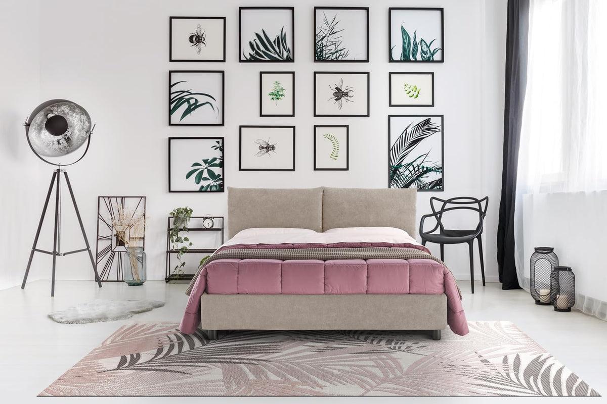 Letto contenitore EVERGREENWEB MATERASSI & BEDS, matrimoniale, 160 × 195 cm, legno, tessuto, Tortora, con contenitore, con rete a doghe, sfoderabile
