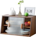 Credenza HollyHOME, 2 ante, bambù, vetro, Noce, con ante scorrevoli, per soggiorno e sala da pranzo