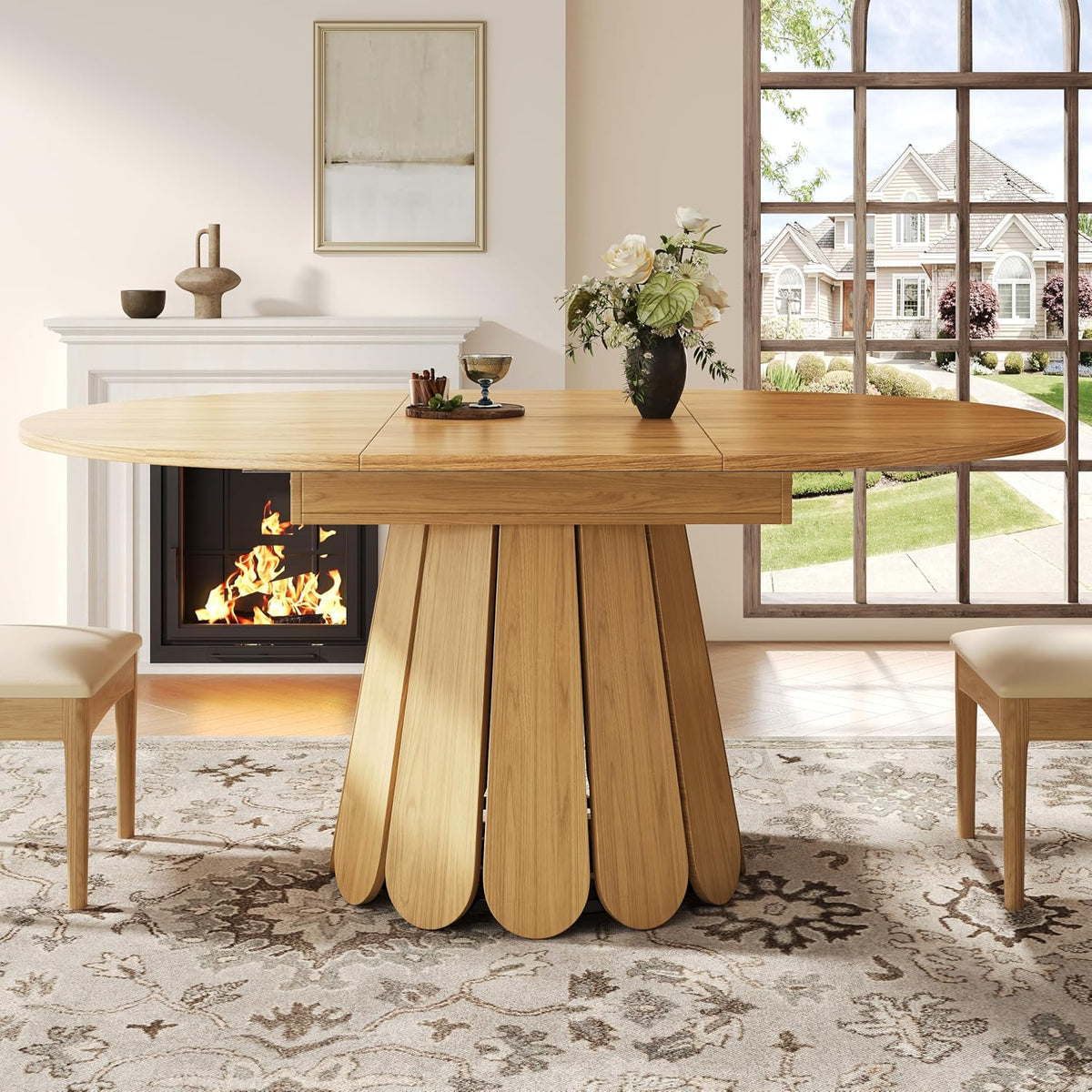 Tavolo da pranzo NNJN, 118 × 118 × 76,8 cm, legno, allungabile, per sala da pranzo e cucina