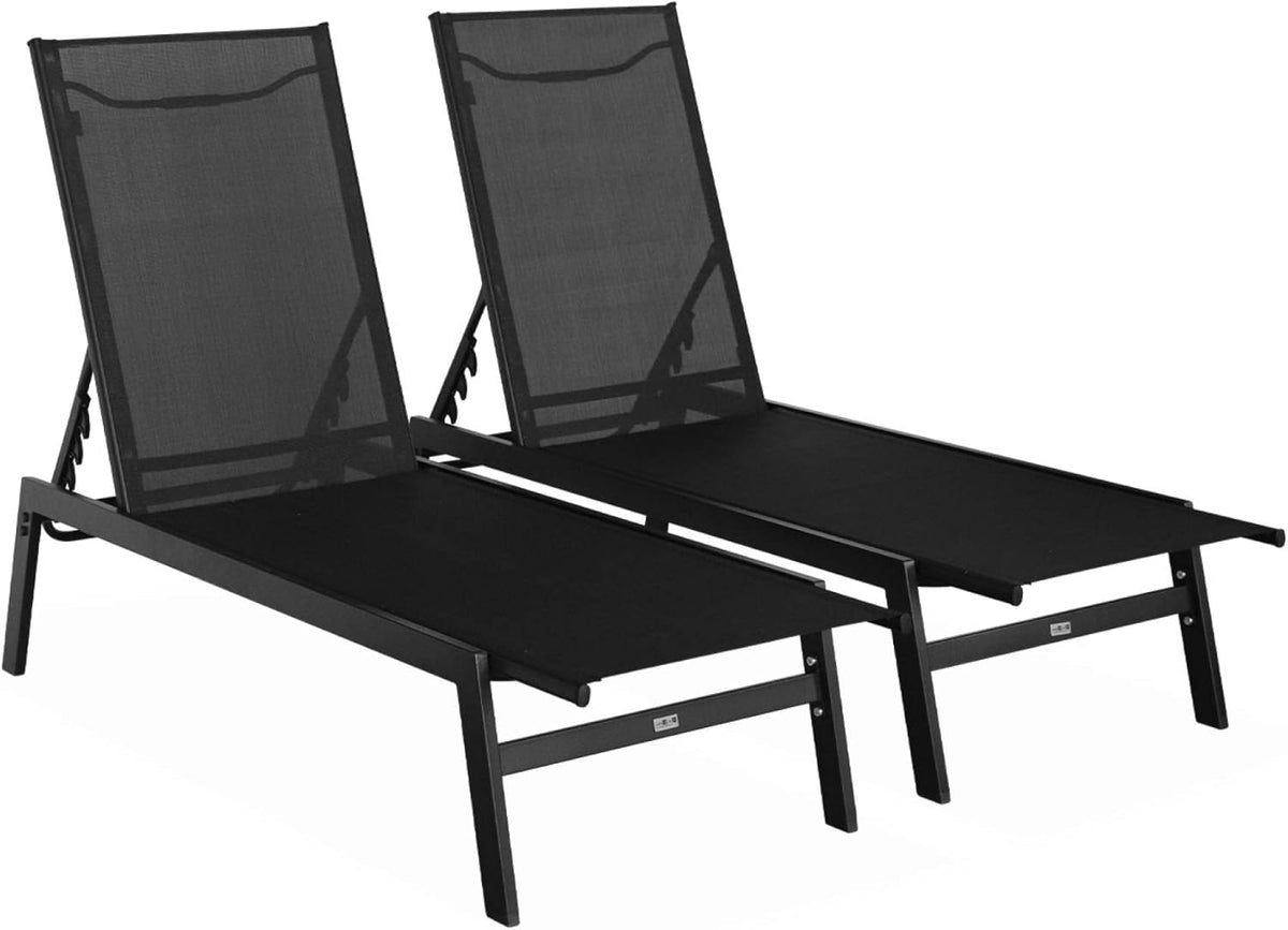 Lettino prendisole Alice's Garden, 155 × 59 × 106 cm, acciaio, Nero, regolabile, pieghevole, con poggiatesta, per giardino e terrazzo