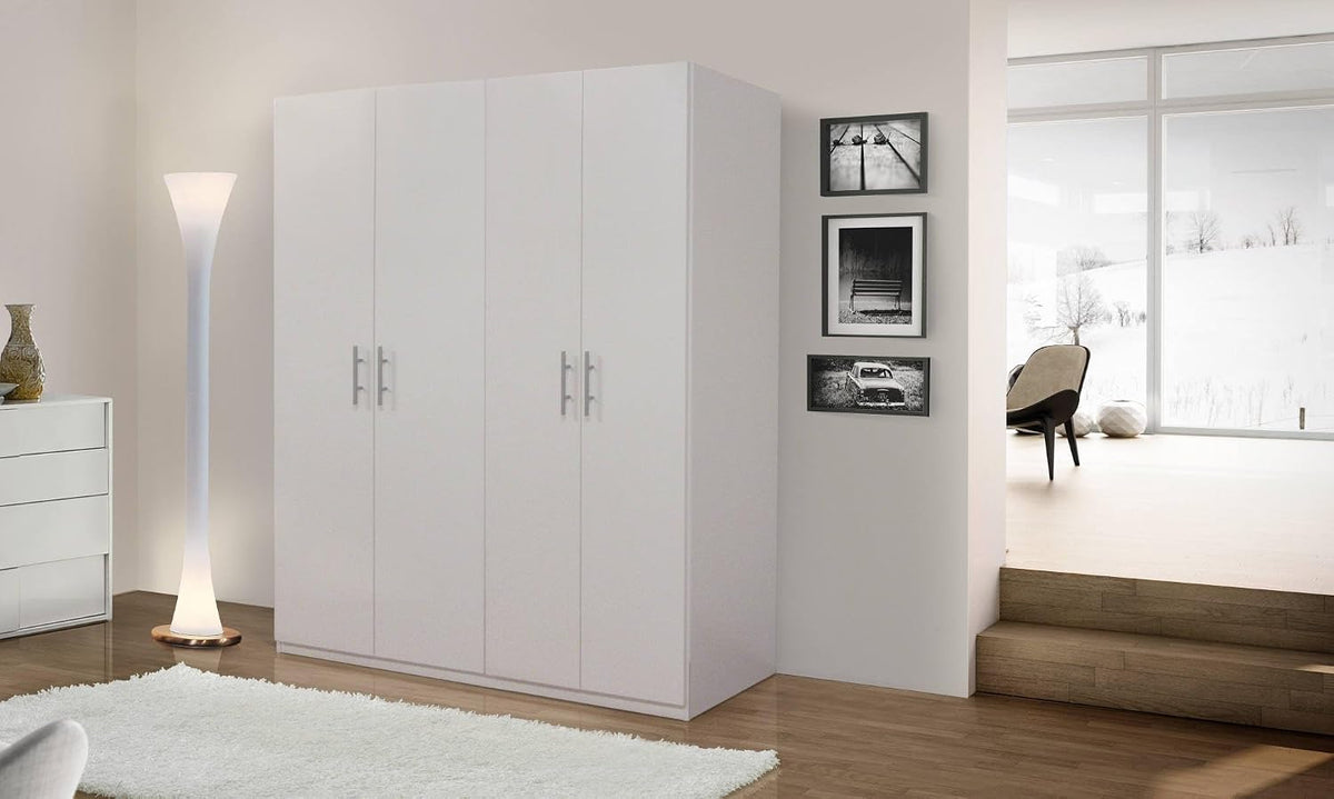 Armadio Dmora, 4 ante, 133 × 53 × 202 cm, Bianco