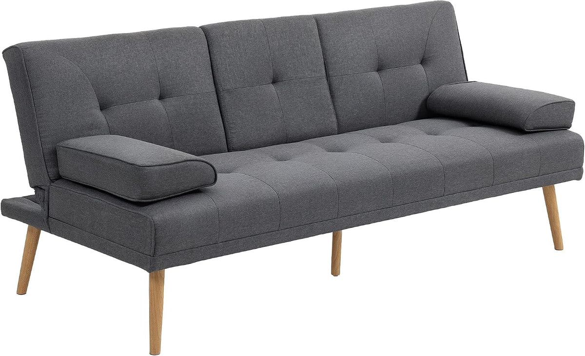Divano letto HOMCOM, 3 posti, lino, tessuto, Grigio scuro, trasformabile, reclinabile, regolabile, con braccioli, per soggiorno