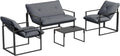 Set di mobili da giardino Outsunny, 4 pezzi, acciaio, tessuto, Nero e grigio, per giardino e terrazzo