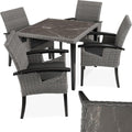 Set da pranzo da giardino tectake, 5 pezzi, rattan, Grigio, per giardino e terrazzo