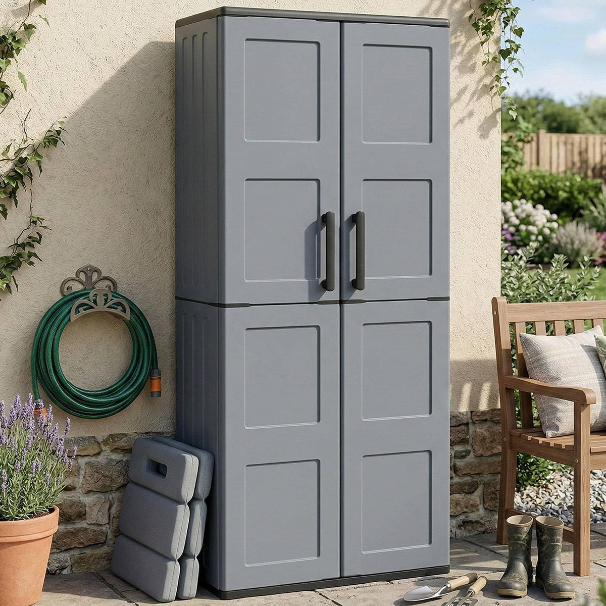 Armadio Dmora, acciaio, Nero e grigio, regolabile, per giardino e terrazzo, 68x37h163 cm