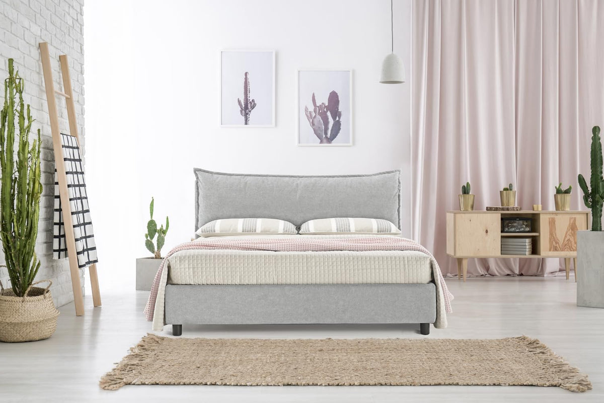 Letto contenitore EVERGREENWEB MATERASSI & BEDS, matrimoniale, 160 × 195 cm, legno, tessuto, Grigio chiaro, con contenitore, con rete a doghe