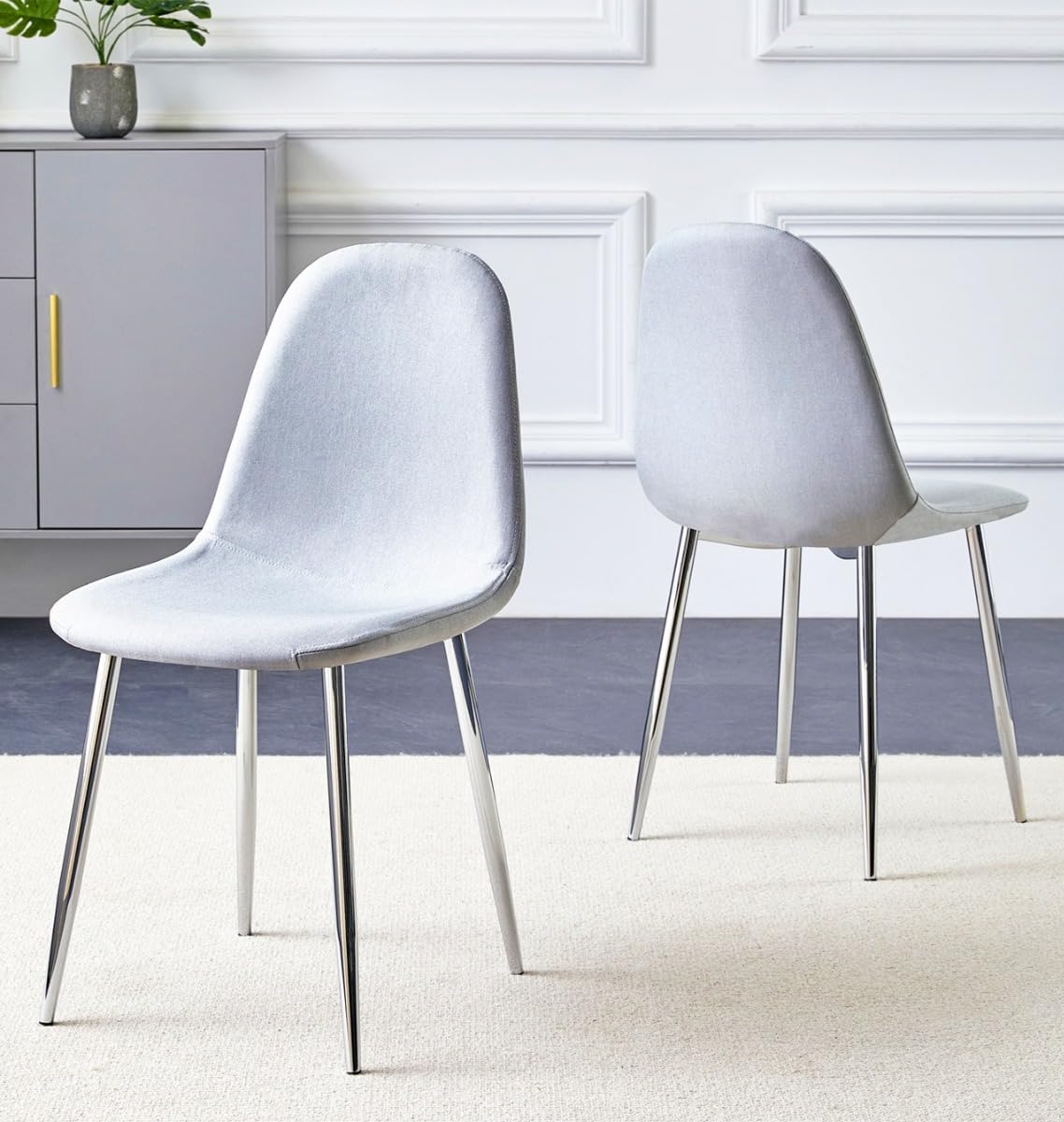 Sedia Hallowood Furniture, 2 sedie, 86 × 45 × 54 cm, tessuto, Grigio chiaro, imbottita