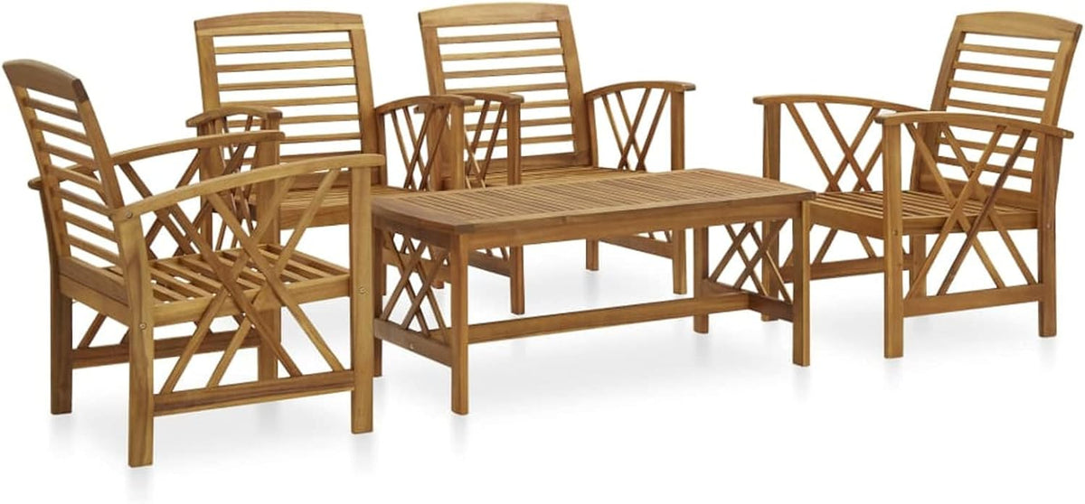 Set di mobili da giardino Festnight, legno, per giardino e terrazzo, 5pz Set Salotto da Esterno, con Cuscini in Massello di Acacia