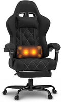 Sedia gaming JUMMICO, tessuto, Nero, reclinabile, regolabile, con poggiapiedi, con braccioli, imbottita, per ufficio