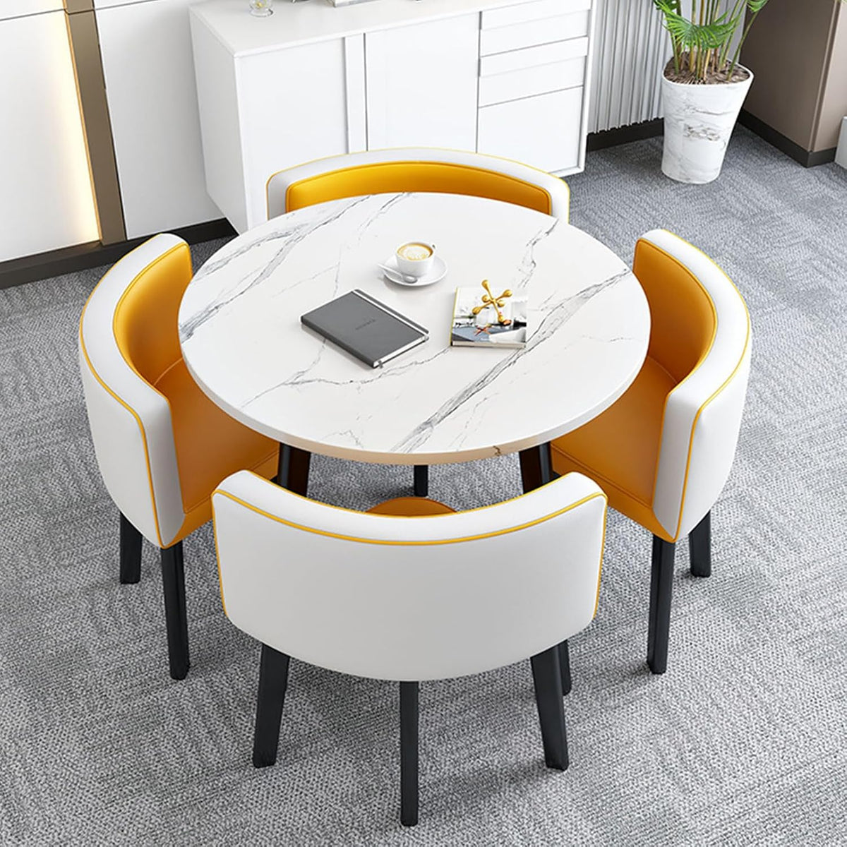 Tavolo da pranzo, 4 sedie, legno, metallo, per sala da pranzo e cucina
