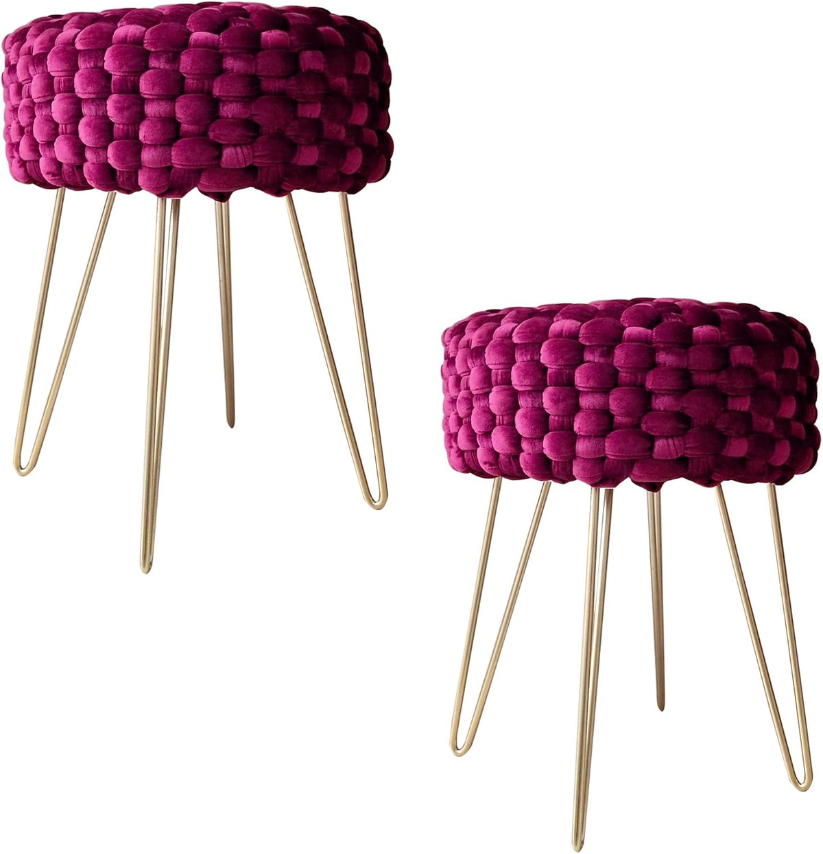 Pouf moorg, 45 × 35 cm, velluto, Oro, con poggiapiedi, Puffo per Sedersi Moderno