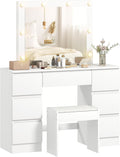 Toeletta HOMCOM, 64,4 × 57,2 cm, Bianco, regolabile, con illuminazione LED, Postazione Trucco con 8 Luci LED
