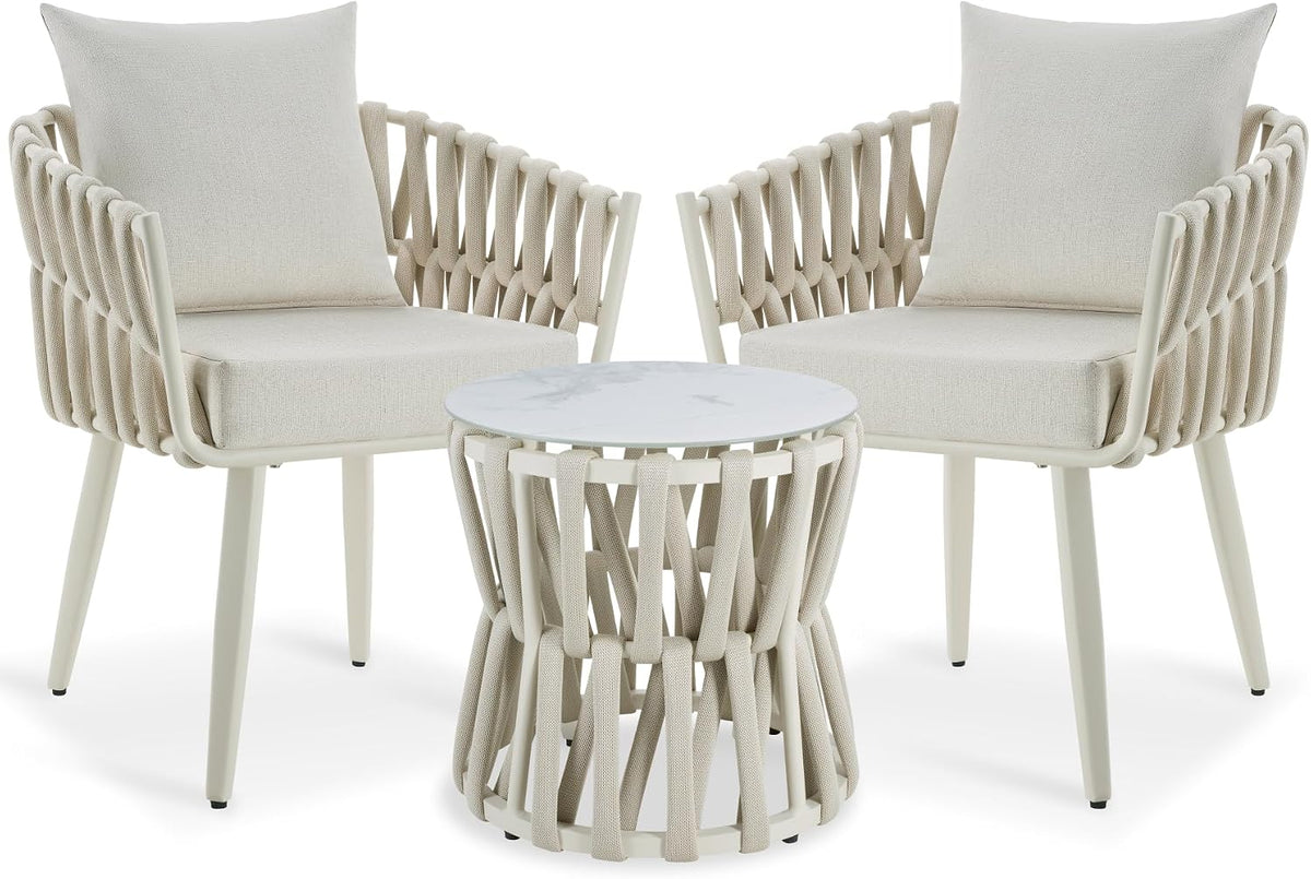 Set da pranzo da giardino tectake, 2 sedie, Ø46 × 46,5 cm, 62,5 × 65,5 × 75 cm, alluminio, sfoderabile, idrorepellente, per giardino e terrazzo