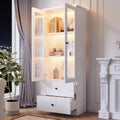 Vetrinetta Wiuzo, 2 cassetti, 60 × 35,5 × 165 cm, MDF, vetro, Bianco, regolabile, con porta USB