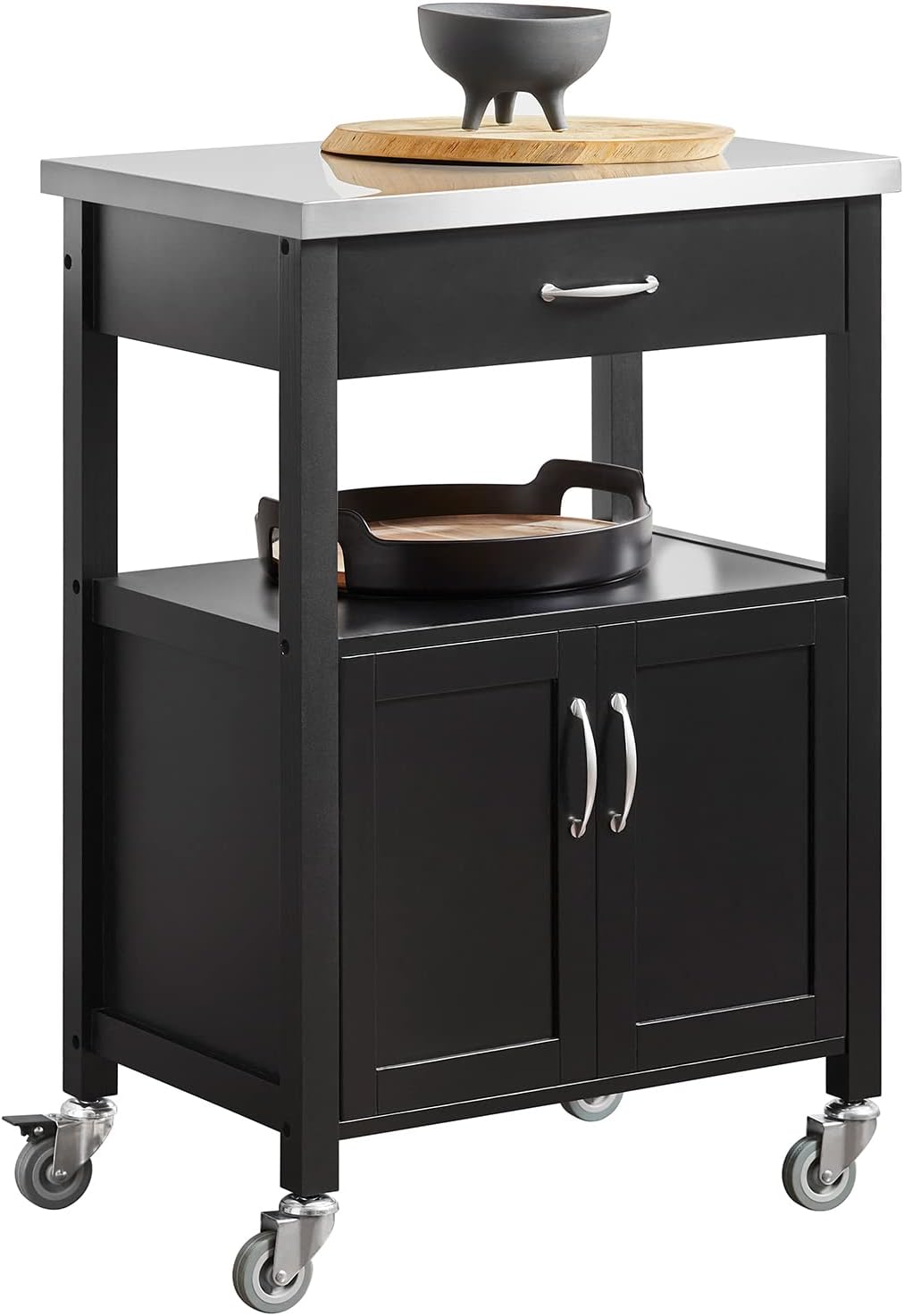 Carrello da cucina SoBuy, 60 × 44,5 × 91 cm, legno, acciaio inox, con ruote, per sala da pranzo e cucina