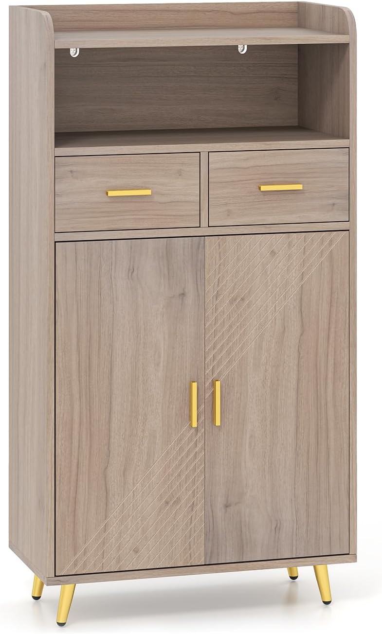 Credenza LIFEZEAL, 60 × 30 × 113cm, legno, Grigio, regolabile, per soggiorno e sala da pranzo