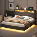 Letto Moimhear, 141 × 201 × 108 cm, lino, tessuto, Grigio, con poggiapiedi, con rete a doghe, con illuminazione LED, imbottito, per camera da letto