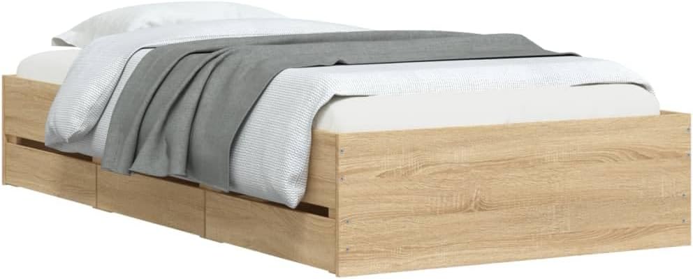 Struttura letto vidaXL, 100 × 200 cm, legno, Rovere, con contenitore, per camera da letto