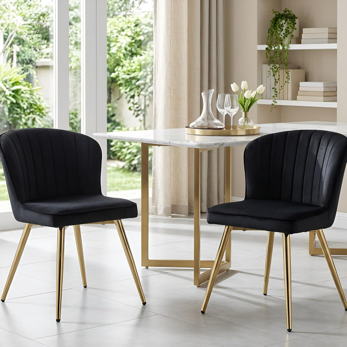 Sedia Ya-Home, 2 sedie, metallo, velluto, Nero, regolabile, imbottita