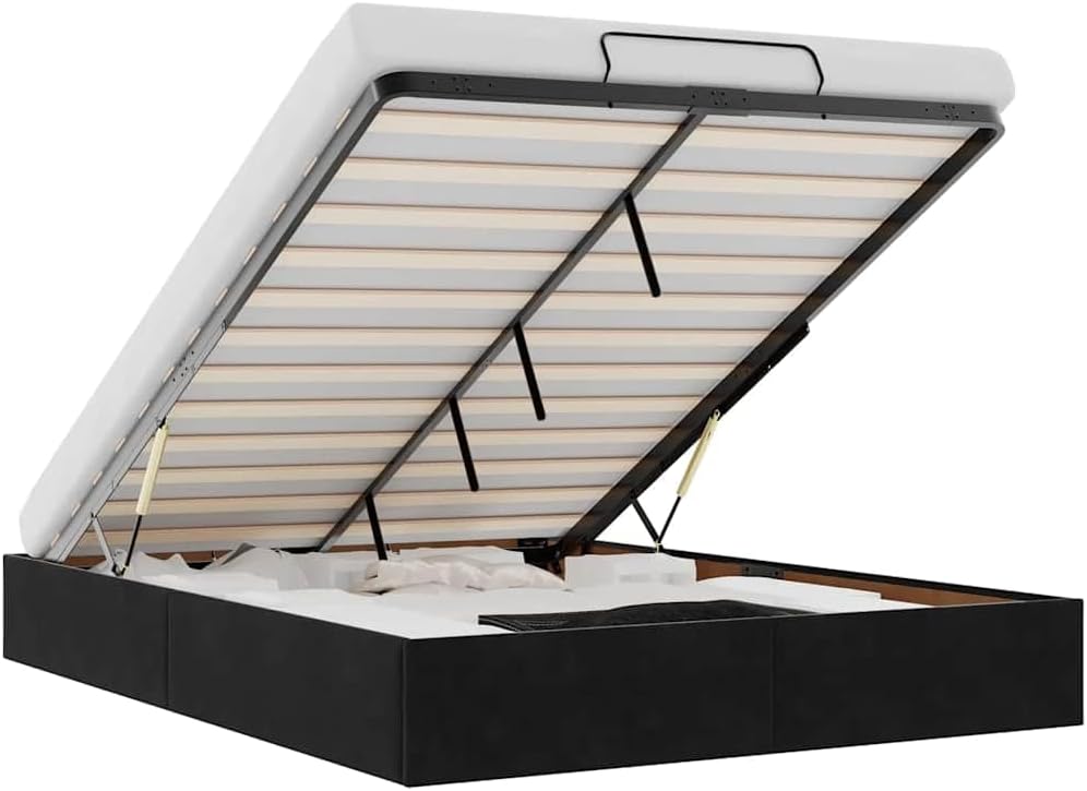 Struttura letto vidaXL, 140 × 200 cm, velluto, Nero, con rete a doghe, per camera da letto