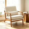 Poltrona letto Karl home, 65 × 81 × 74 cm, legno massello, lino, Beige, con cuscino, con braccioli, per soggiorno
