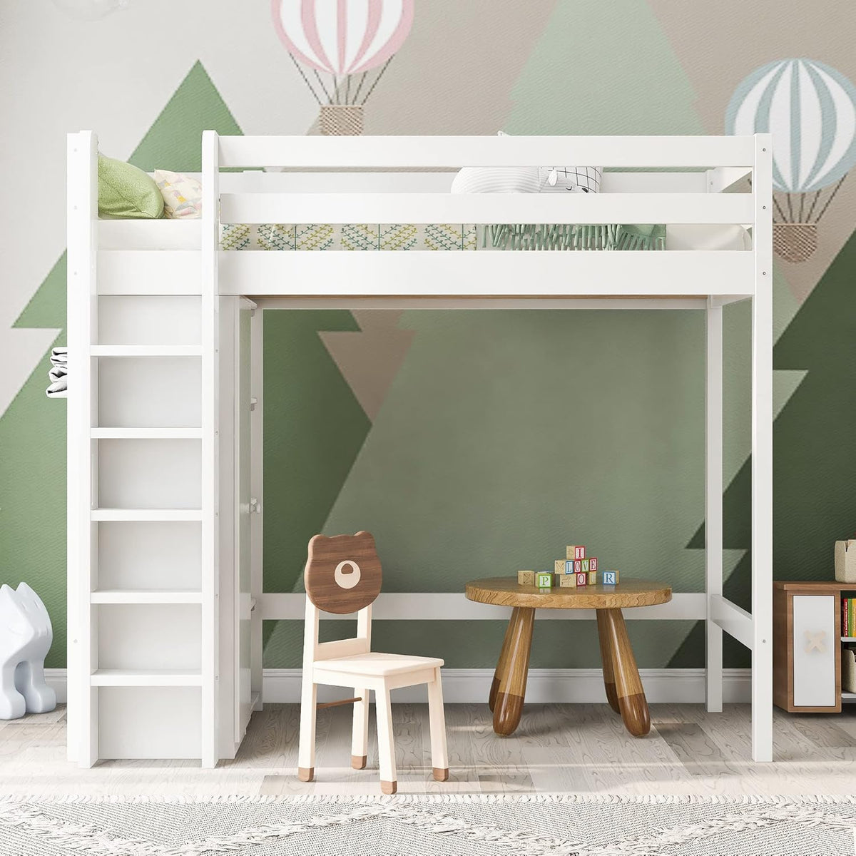 Letto KUAKE, 4 ripiani, 90 × 200 cm, legno, Bianco, con rete a doghe, per camera da letto