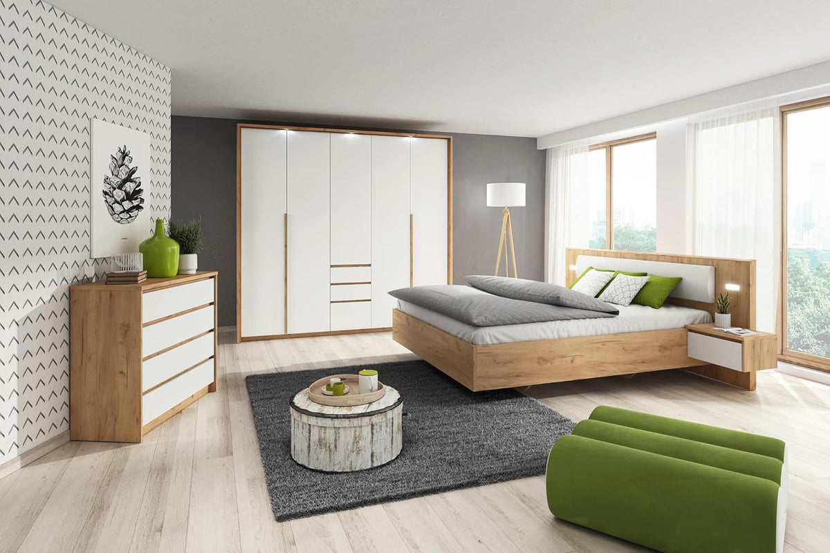 Letto ARREDO DA CASA CDLLK10, matrimoniale, materasso incluso, MDF, Bianco e rovere, per camera da letto