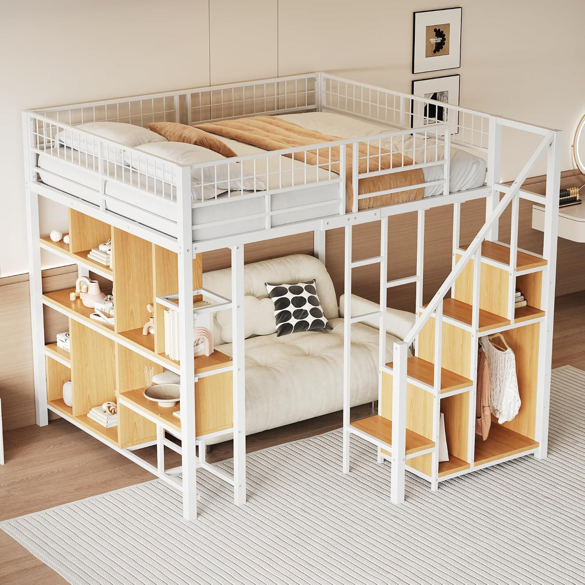 Letto YESGIGA, 140 × 200 cm, metallo, Bianco, per camera da letto