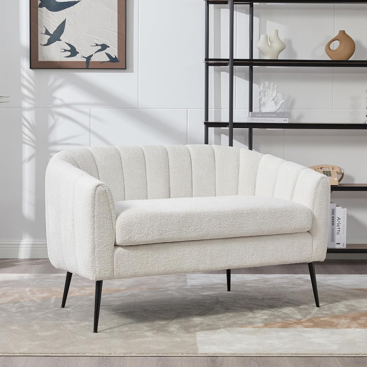 Divano letto Kuczn, 2 posti, metallo, ciniglia, Beige, regolabile, imbottito, per soggiorno