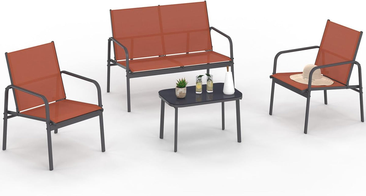 Set da pranzo da giardino IDMarket, 4 posti, acciaio, textilene, per giardino e terrazzo