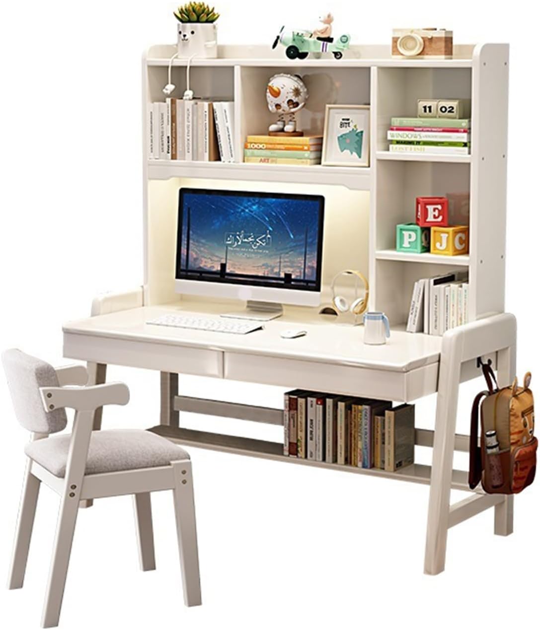 Scrivania BOKNI, 120 × 60 × 158 cm, legno massello, Bianco, per ufficio