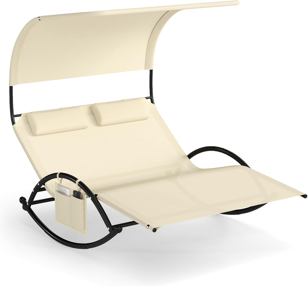 Lettino prendisole COSTWAY, 2 posti, 119 × 197 cm, textilene, Beige, con poggiatesta, con braccioli, per giardino e terrazzo