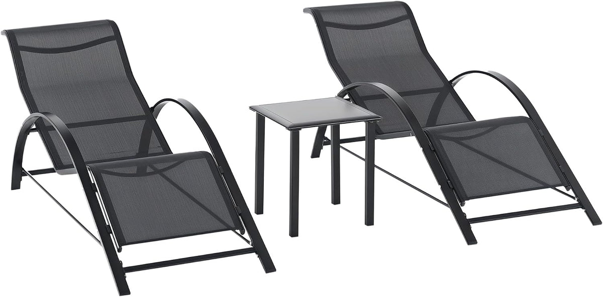 Set da pranzo da giardino Outsunny, 59 × 169 × 66cm, metallo, tessuto, Nero, per giardino e terrazzo