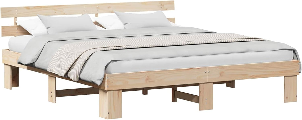 Struttura letto vidaXL, 180 × 200 cm, legno massello, Naturale, per camera da letto