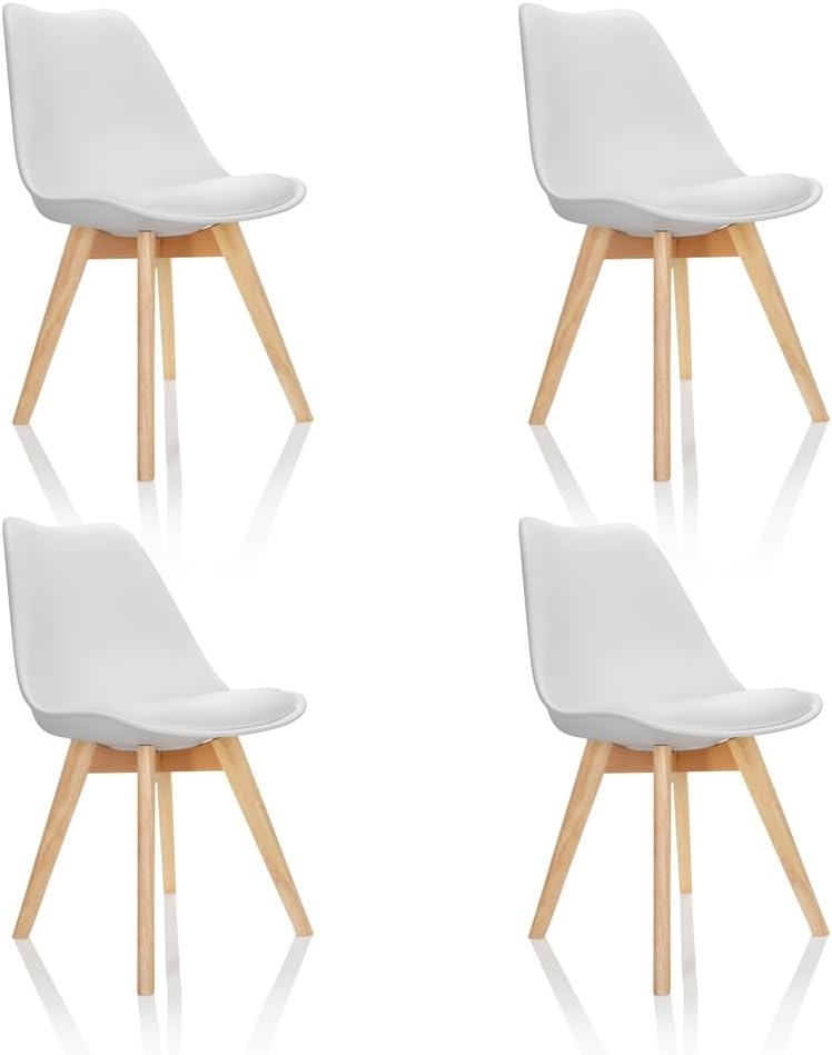 Sedia HJH Office, 4 sedie, 87 × 48 × 56 cm, legno, plastica, Bianco, imbottita, per sala da pranzo e cucina