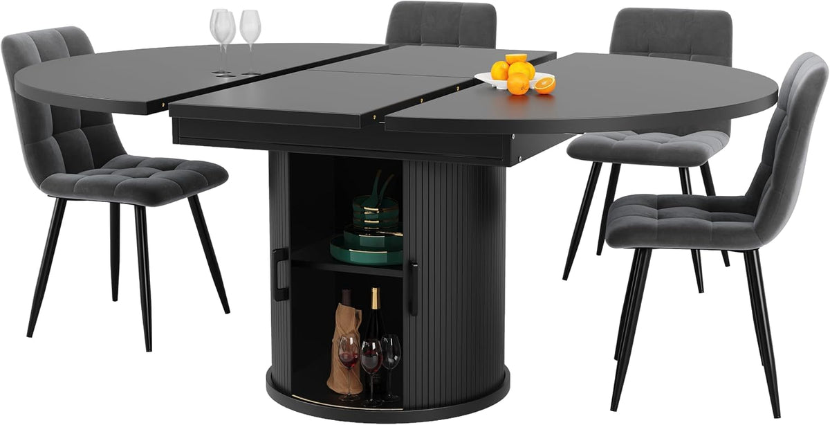 Tavolo da pranzo MOBETTRES, Nero, regolabile, allungabile, per sala da pranzo e cucina
