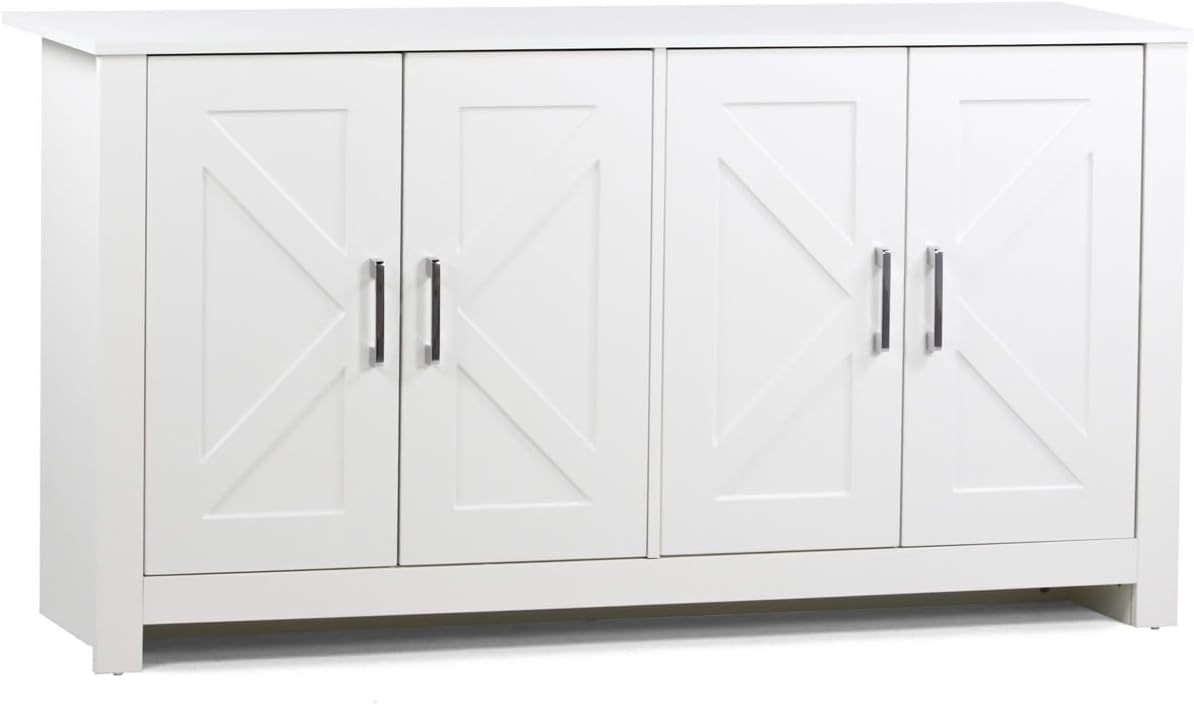 Credenza Brigros, 4 ante, 150 × 40 × 80 cm, legno, MDF, Bianco, per soggiorno e sala da pranzo